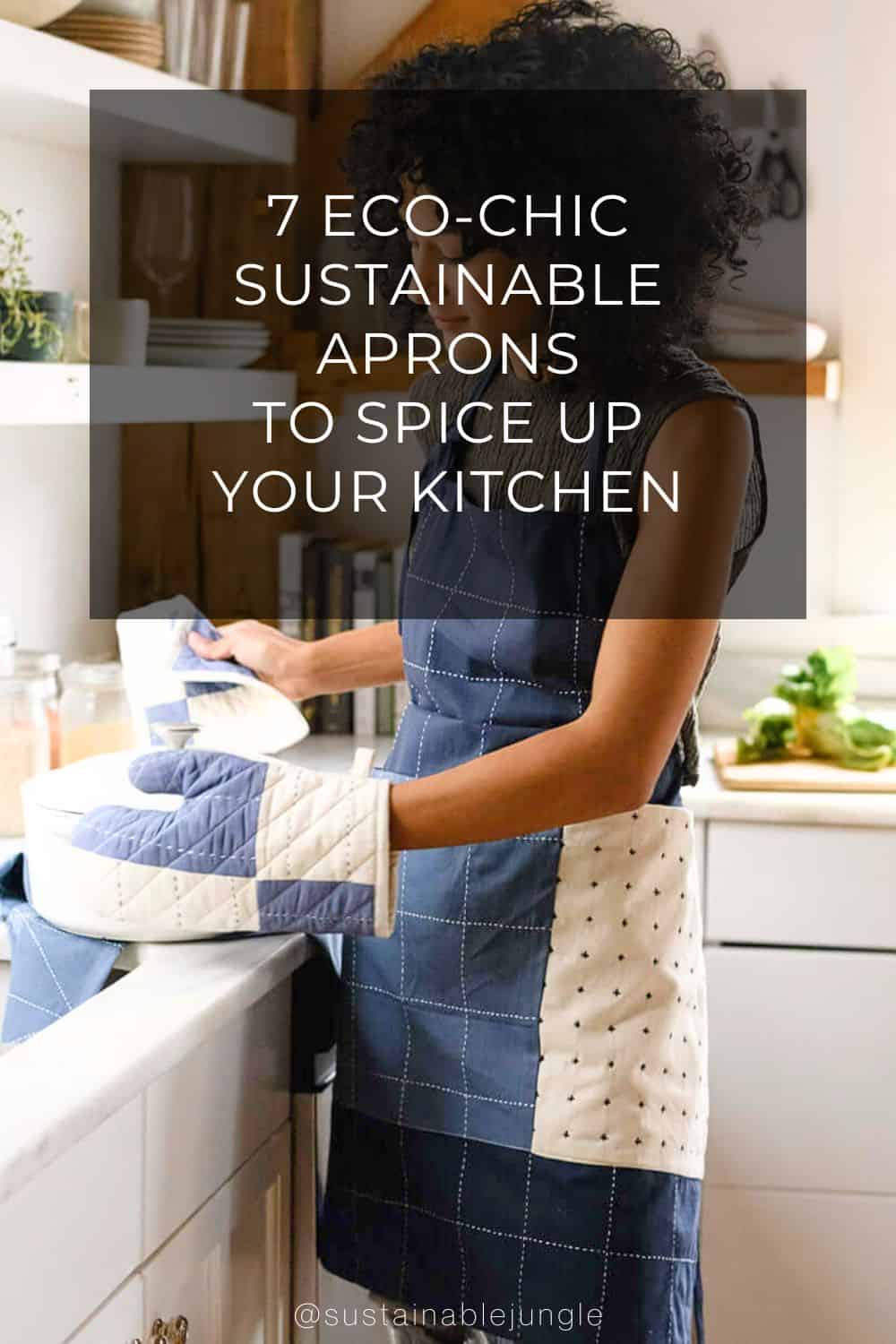 7 Eco-Chic Sustainable Aprons to Spice Up Your Kitchen Image by Anchal #sustainableaprons #ecofriendlyaprons #organicaprons #bestmaterialforaprons #sustainablecookingapronsforwomen #sustainablejungle