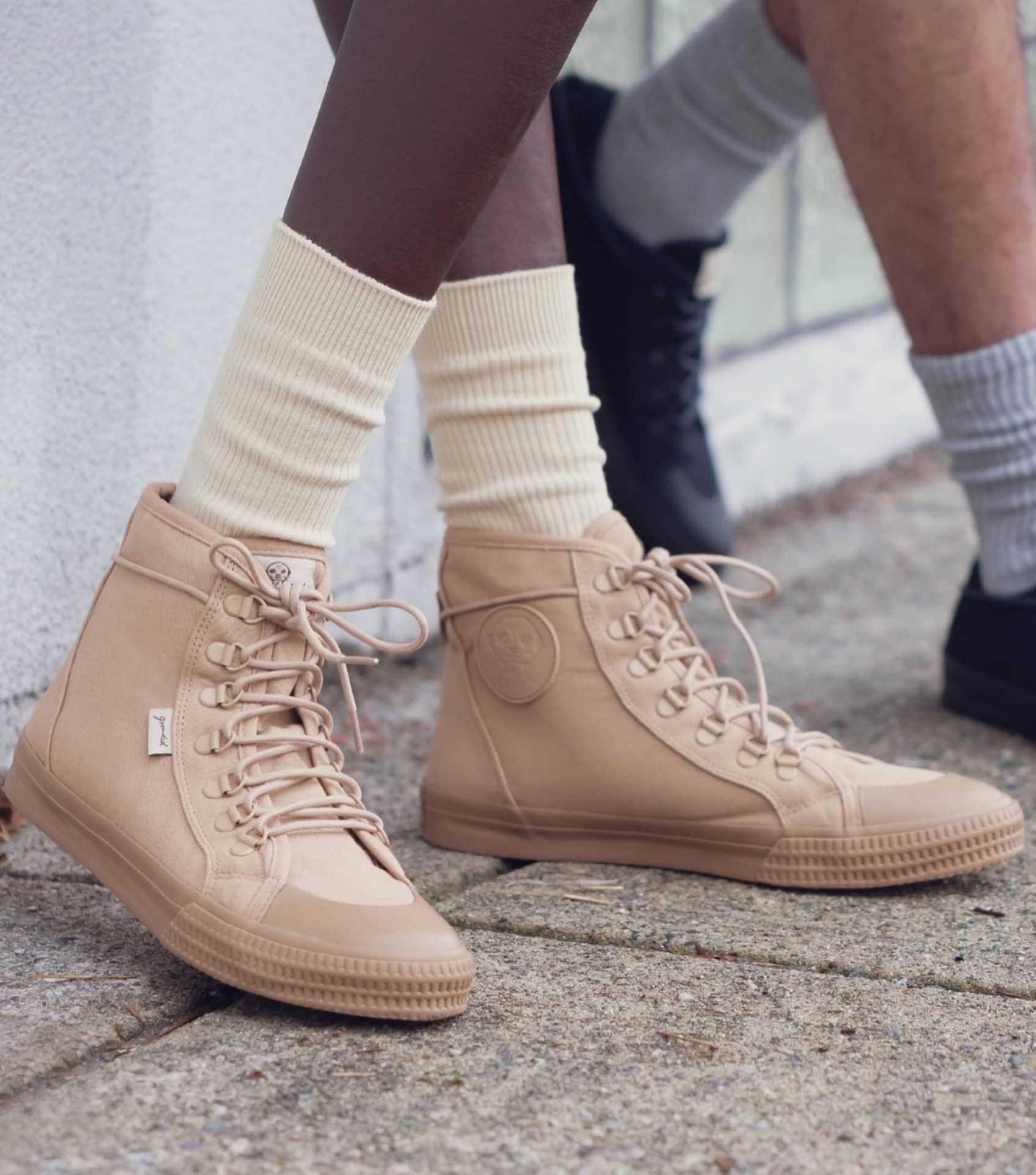 Native Shoes ethical high top sneakers in tan, made from plant-based and low-impact materials