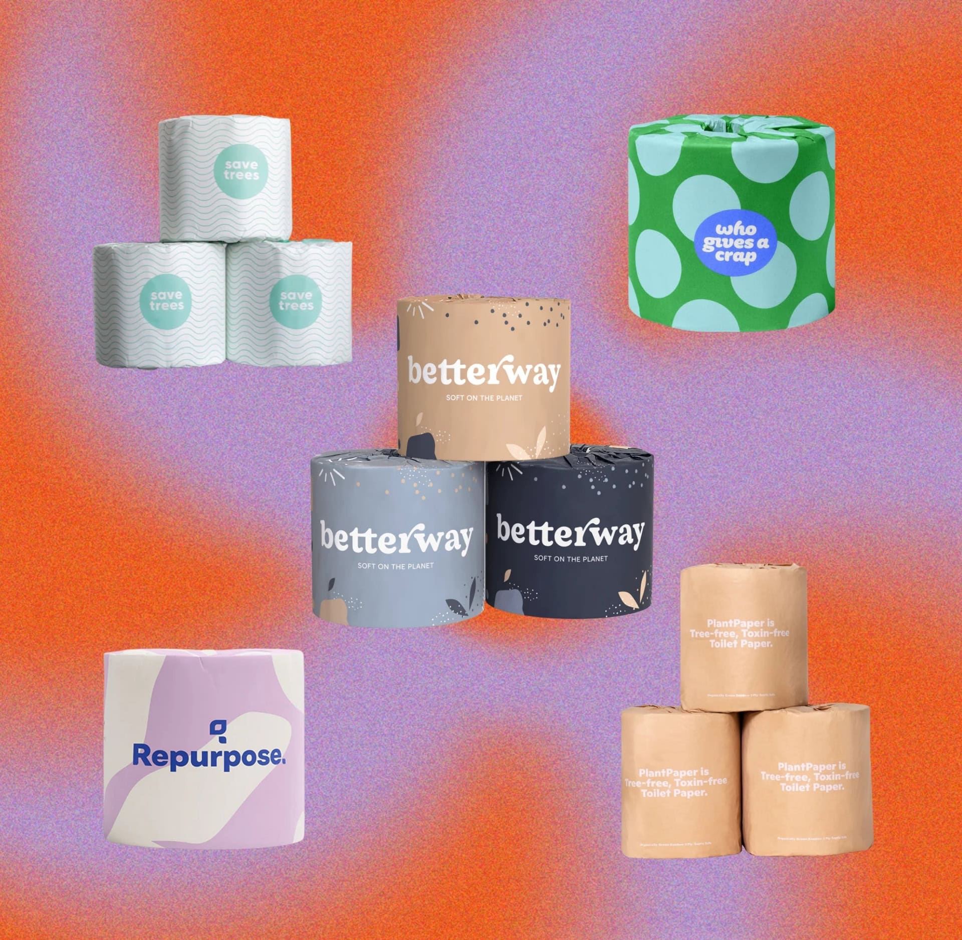 Non-toxic toilet paper brands including Betterway, Who Gives a Crap, PlantPaper, Repurpose, and Save Trees, featured in Sustainable Jungle’s guide to the best eco-friendly, toxin-free toilet paper.