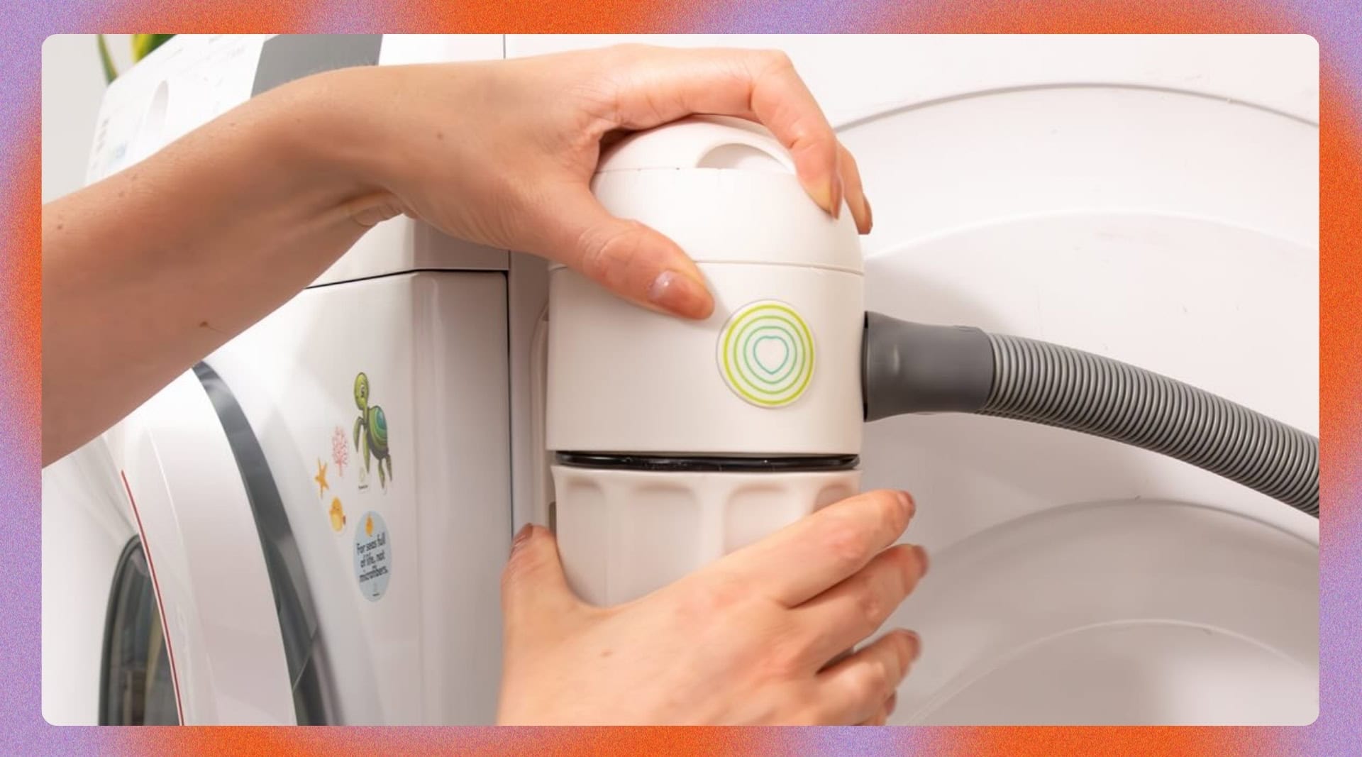 Retrofitting microfiber filters to the washing machine is generally quick with no plumbing required. Pictured here is the Planetcare Washing Machine Filter
